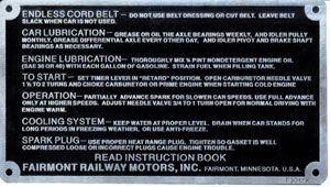 2-Cycle Car Instruction Placard