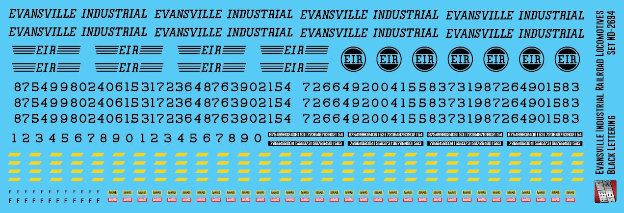 N Scale - Evansville Industrial Railroad Locomotive Black Decals
