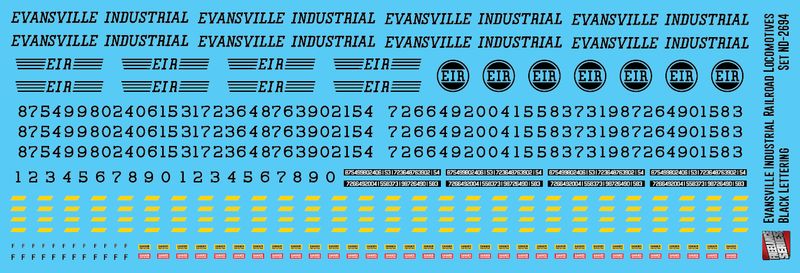 Evansville Industrial Railroad Locomotive Black Decals
