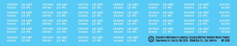 Reading &amp; Northern Red Cylindrical Covered Hopper - Data Decals
