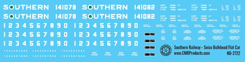 Southern Railway Seico Bulkhead Flatcar Decals