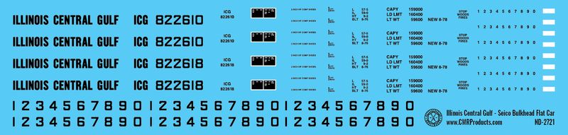 Illinois Central Gulf Seico Bulkhead Flatcar Decals