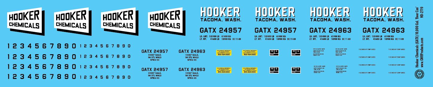 Hooker Chemicals - GATX 10,000 Gal Beer Can Tank Car Decals