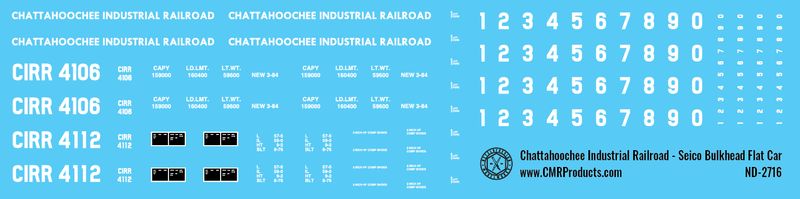 Chattahoochee Industrial Railroad Seico Bulkhead Flatcar Decals