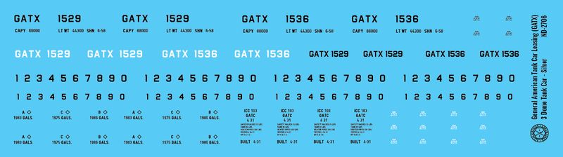 General American (GATX) Silver 3 Dome Tank Car Decals