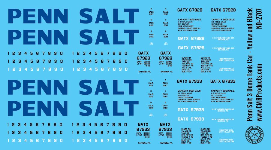 N Scale - Penn Salt 3 Dome Tank Car Decals