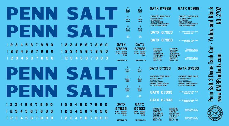 Penn Salt 3 Dome Tank Car Decals
