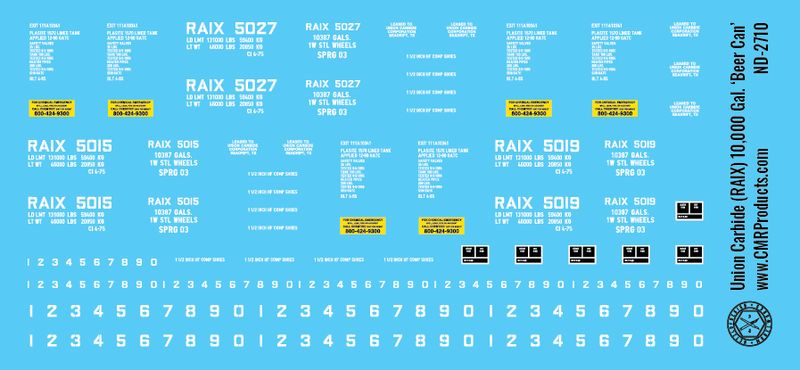 Union Carbide (RAIX) 10,000 Gal Beer Can Tank Car Decals