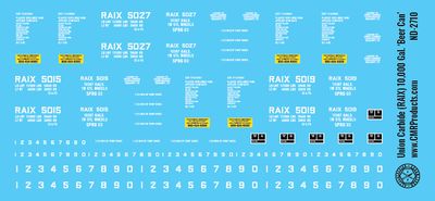 N Scale - Union Carbide (RAIX) 10,000 Gal Beer Can Tank Car Decals