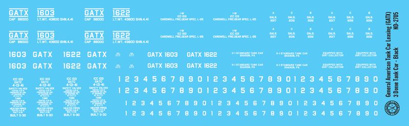 General American (GATX) Black 3 Dome Tank Car Decals