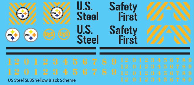 US Steel SL85 Locomotive Yellow &amp; Black Locomotive Decals