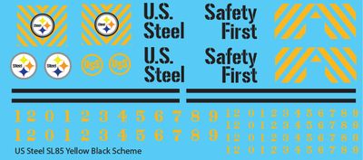 US Steel SL85 Locomotive Yellow &amp; Black Locomotive Decals