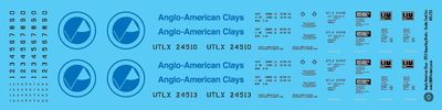 N Scale - Anglo-American Clays - UTLX - Kaolin Tank Car Decals