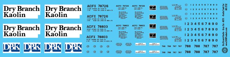 Dry Branch Kaolin - Gray Car - ACFX - Kaolin Tank Car Decals