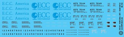 N Scale - ECC International - 14,000 Gallon - ACFX - Kaolin Tank Car Decals
