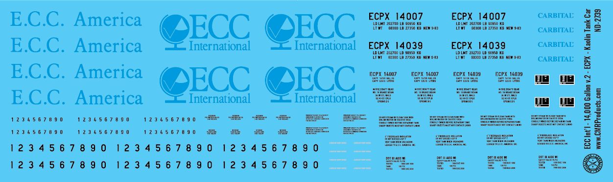 HO Scale - ECC International - 14,000 Gallon v2 - ECPX - Kaolin Tank Car Decals