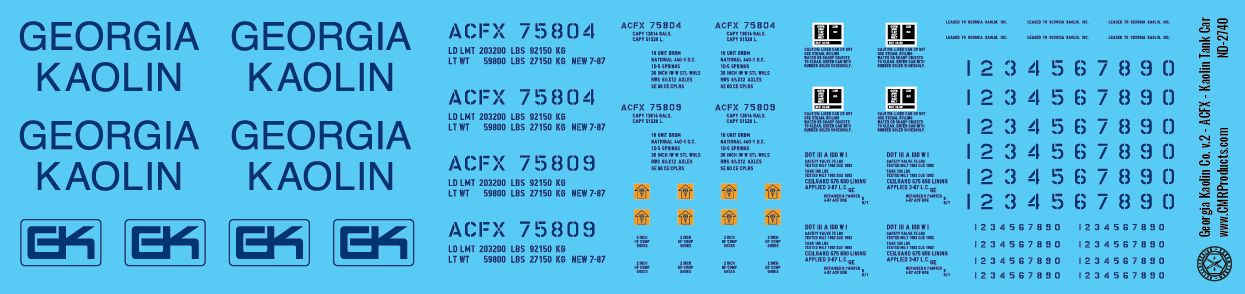 N Scale - Georgia Kaolin Company v2 - ACFX - Kaolin Tank Car Decals