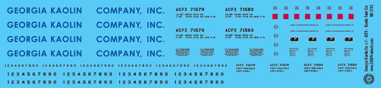 N Scale - Georgia Kaolin Company v1 - ACFX - Kaolin Tank Car Decals