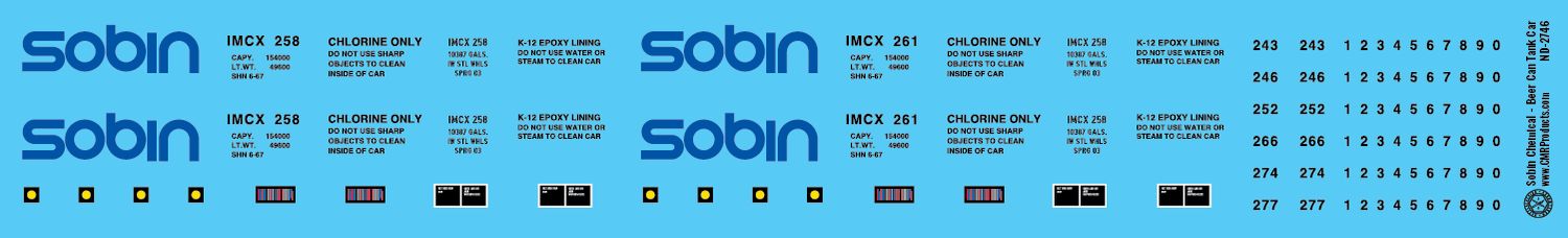 N Scale - Sobin Chemical 10,000 Gal. Beer Can Tank Car Decals
