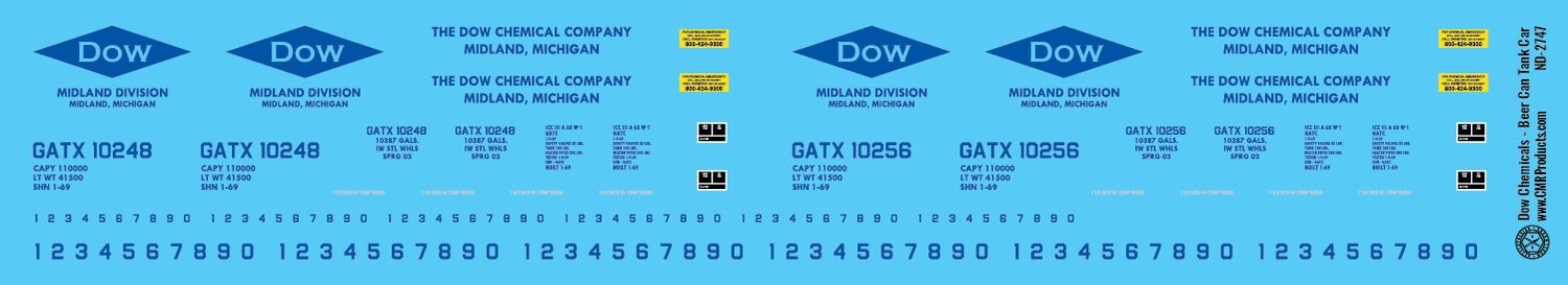 N Scale - Dow Chemicals 10,000 Gal. Beer Can Tank Car Decals