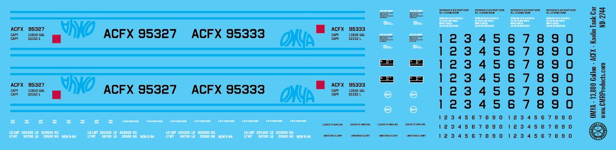 OMYA - 13,800 Gallon - ACFX - Kaolin Tank Car Decals