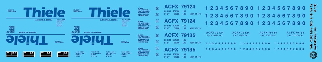 N Scale - Thiele - 13,800 Gallon - ACFX - Kaolin Tank Car Decals