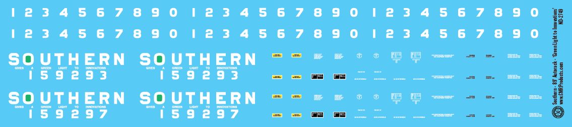 N Scale - Southern Railway Bi-Level Autorack Decals