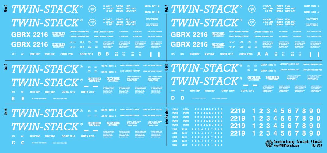 N Scale - Greenbrier Leasing Twin Stack - 5 Unit Set Decals
