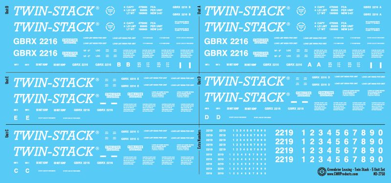 Greenbrier Leasing Twin Stack - 5 Unit Set Decals