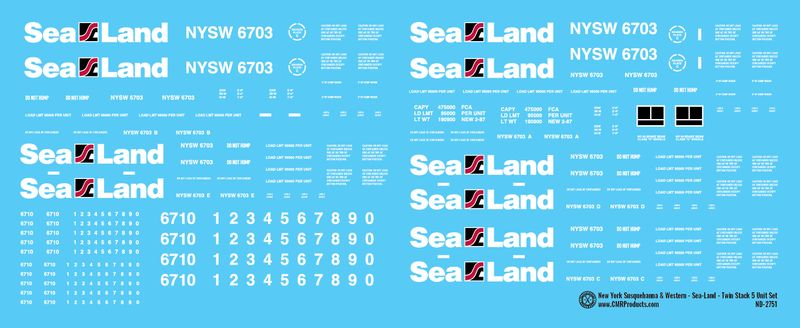 New York Susquehanna &amp; Western - Sea-Land - Twin Stack 5 Unit Set Decals