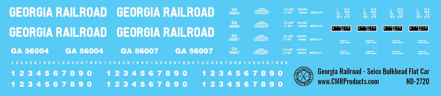 N Scale - Georgia Railroad Seico Bulkhead Flatcar Decals