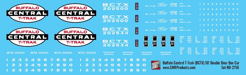 Buffalo Central T-Trak 50ft Double Door Boxcar Decals