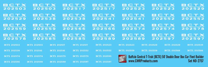 Buffalo Central T-Trak 50ft Double Door Boxcar - Fleet Builder Decal Set