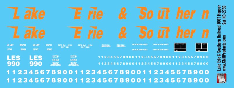 HO Scale - Lake Erie &amp; Southern 100T Hoppers Decals