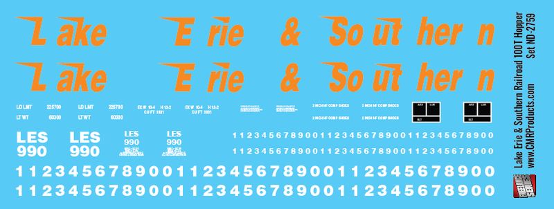 Lake Erie &amp; Southern 100T Hoppers Decals