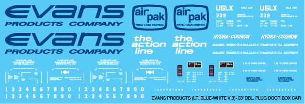 Evans Products Lt Blue White Box Car Decals v3