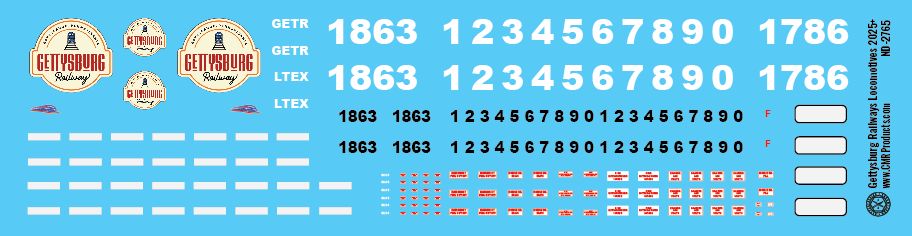 Gettysburg Railway Locomotive Decals (2025+)