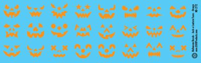 HO Scale - Halloween Decals - Jack-O-Lantern Faces - Orange