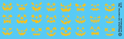 N Scale - Halloween Decals - Jack-O-Lantern Faces - Yellow