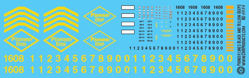 Pioneer Lines Black Yellow Geep Decals