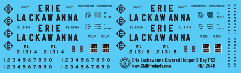 Erie Lackawanna 2 Bay PS2 Covered Hopper Decals