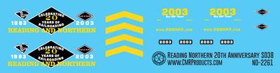 Reading Northern Locomotive 20th Anniversary SD38 Decals