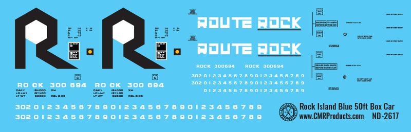 Rock Island Blue 50ft Box Car Decals