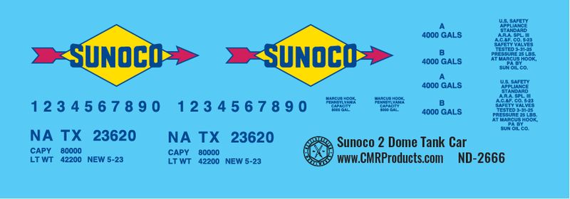 Sunoco 2 Dome Tank Car Decals