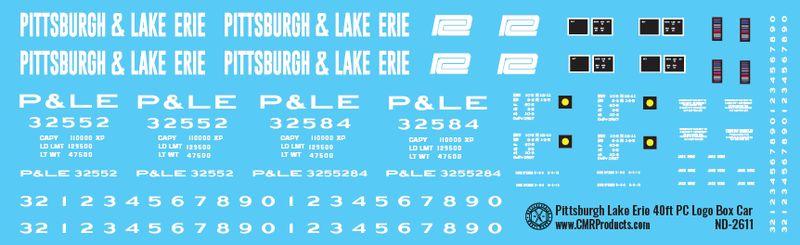 Pittsburgh Lake Erie PC Logo 40ft Box Car Decals
