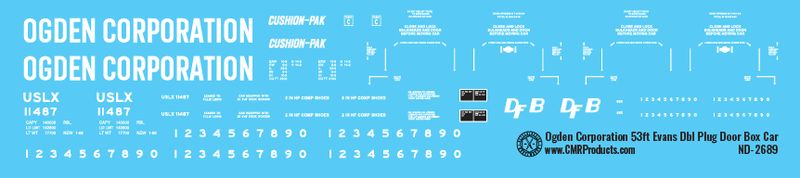 Ogden Corporation 53ft Evans Double Plug Door Box Car Decals