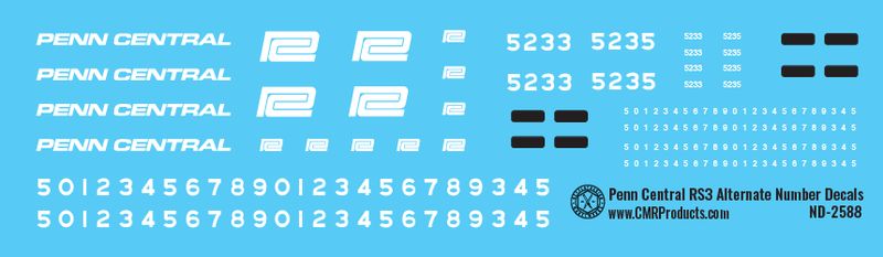 Penn Central RS3 Alternate Numbers Decals