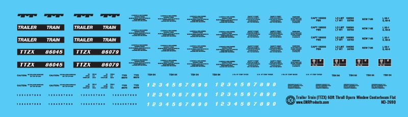 Trailer Train TTZX 60ft Thrall Opera Window Centerbeam Decals