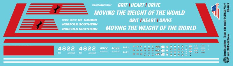 Norfolk Southern AC44C6M Thank A Railroader 4822 Decals