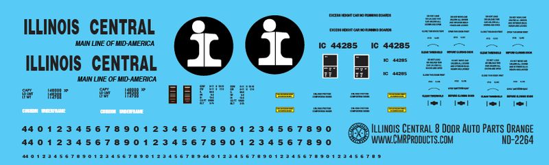Illinois Central 8 Door Orange Auto Parts Decals
